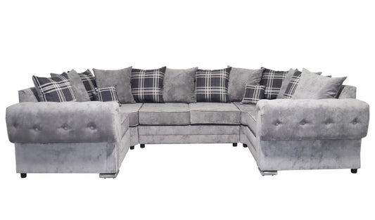 Dark Grey Suede Fabric U-Shape Sofa - 6  Seater