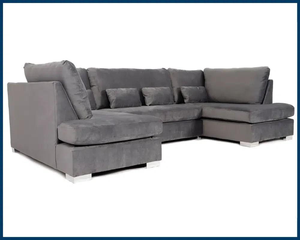 GREY PLUSH VELVET U SHAPE SOFA