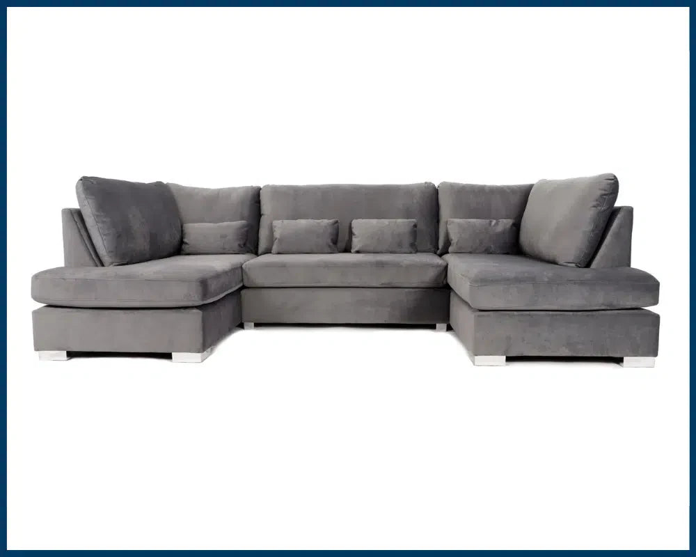 GREY PLUSH VELVET U SHAPE SOFA